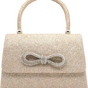 Gold sparkly rhinestone women evening clutch bag, versatile party handbag with t